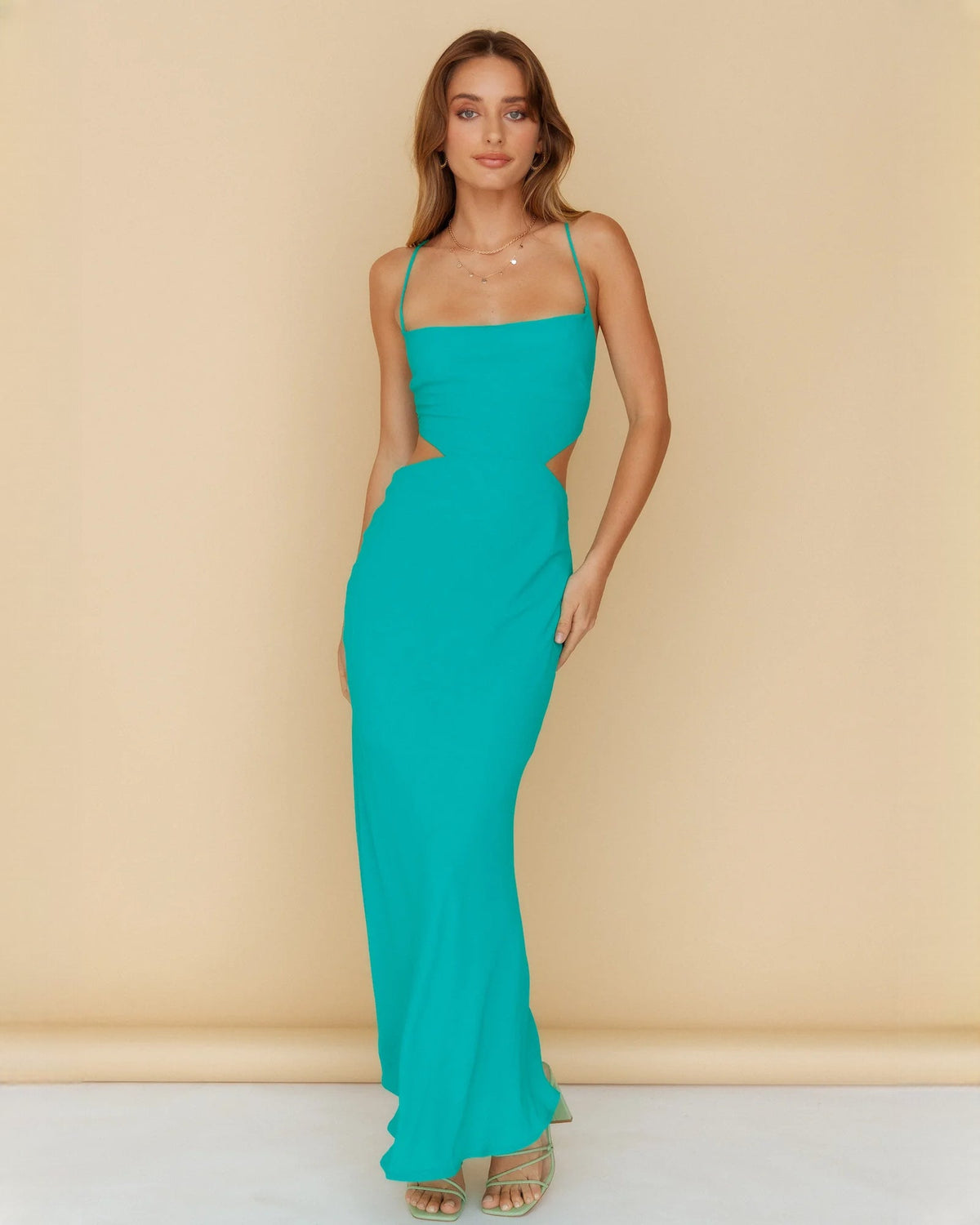 sleeveless structured satin a-line maxi bridesmaid dress - image 5