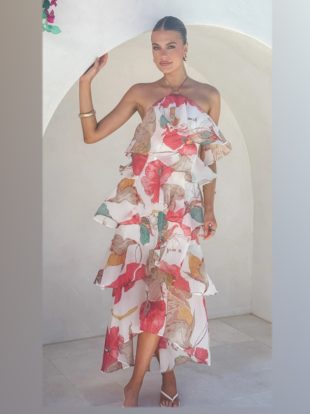 Blush maxi formal dress, alternate full-length view showing the hem