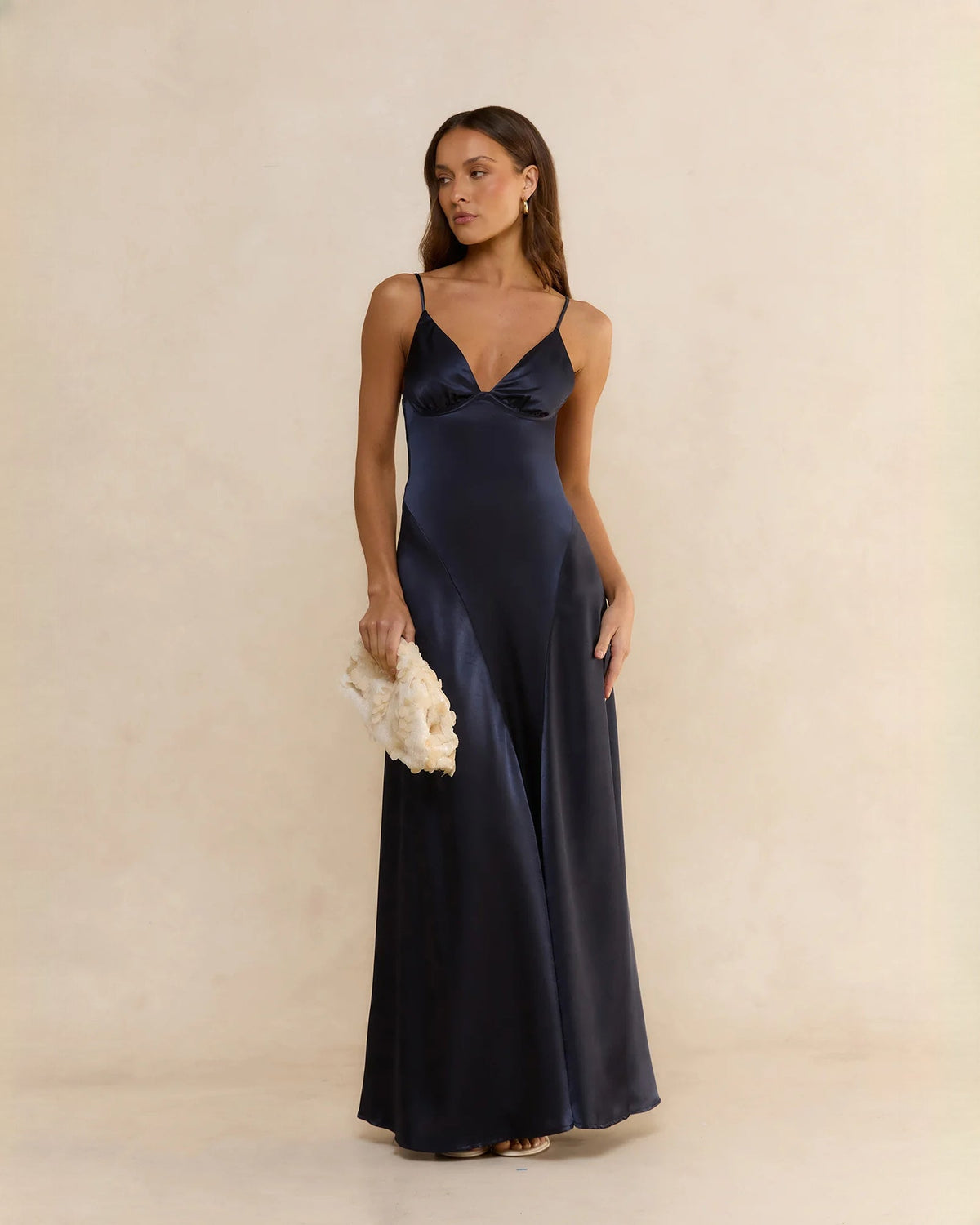 sleeveless satin a-line maxi bridesmaid dress - image 5