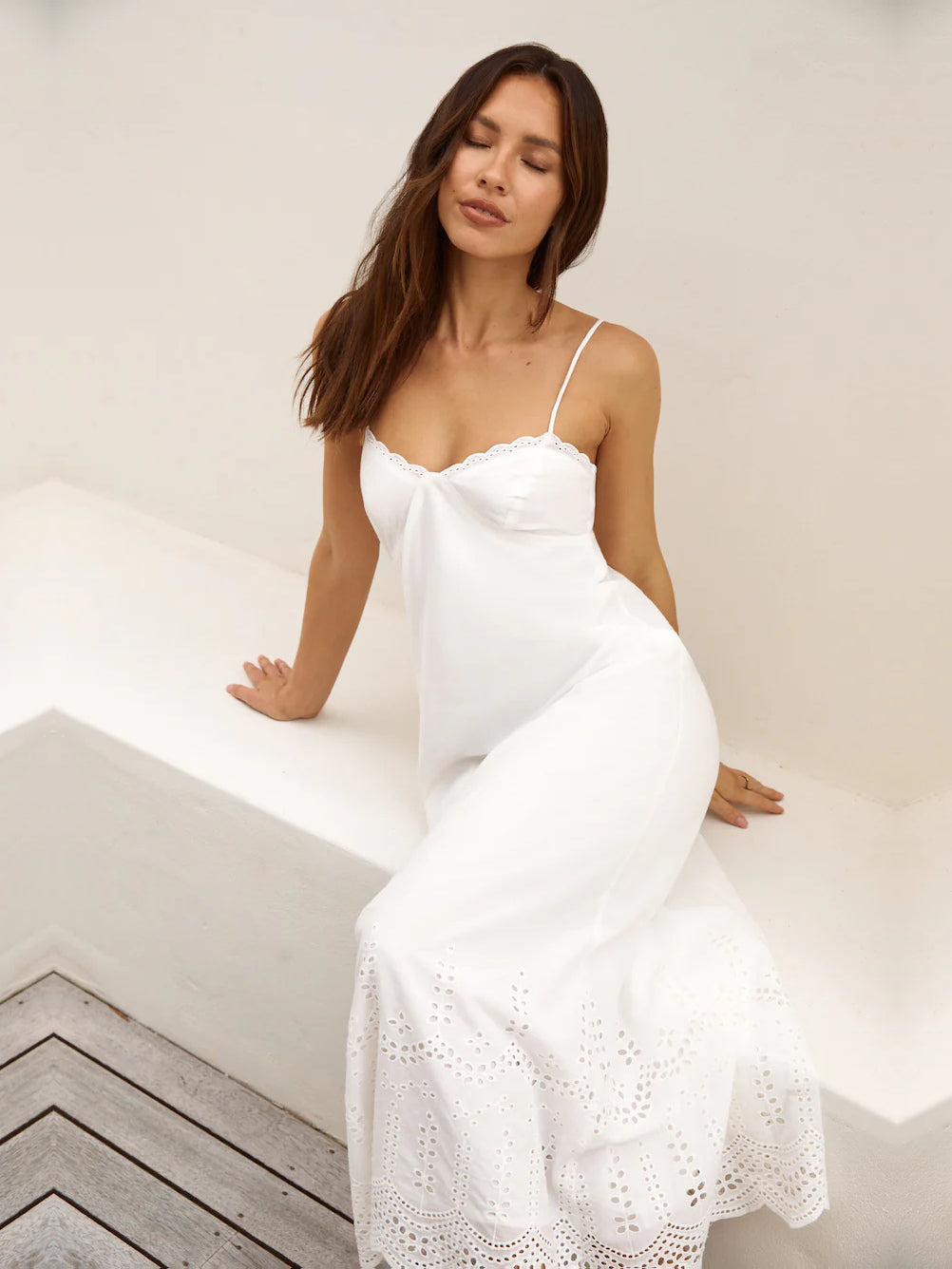 White a-line maxi formal dress with sweetheart neckline, alternate view showing the skirt