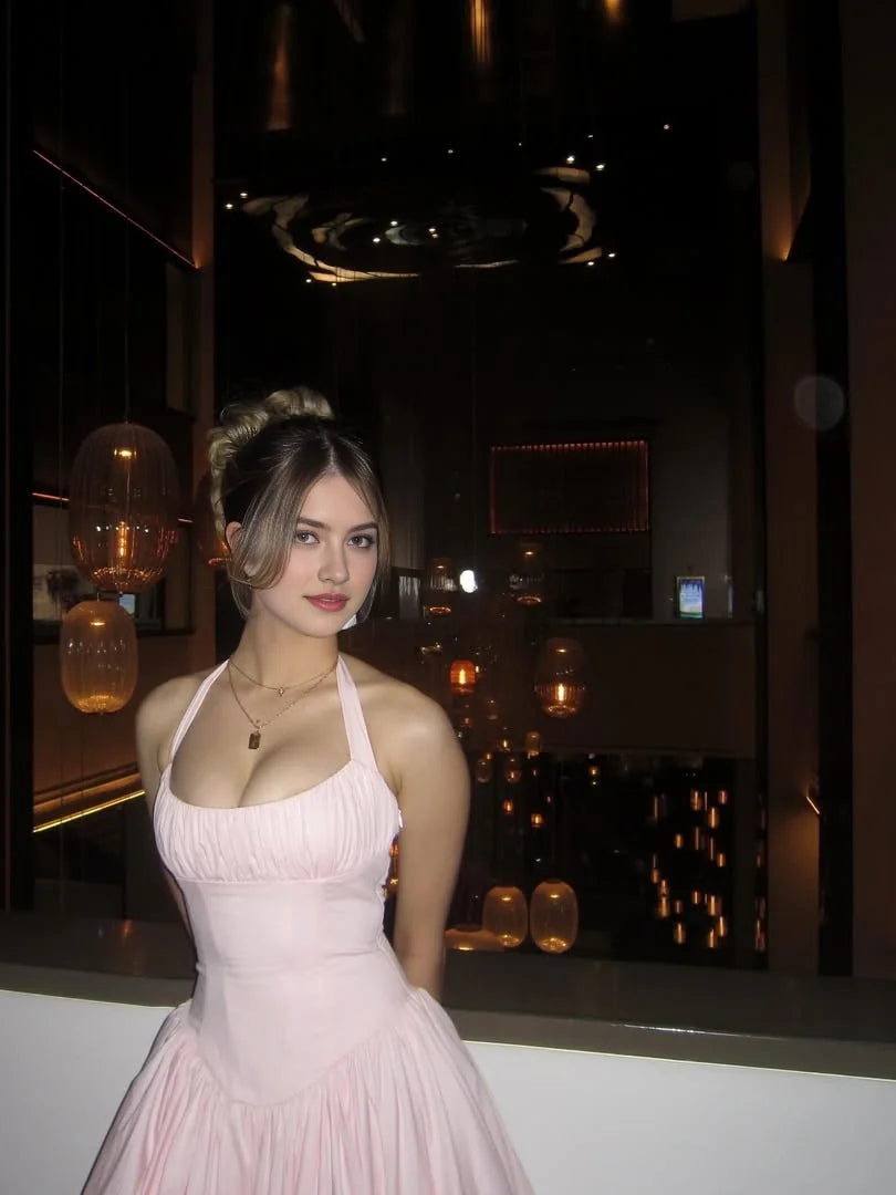 Blush pink sweetheart corset prom gown with spaghetti straps and softly pleated skirt