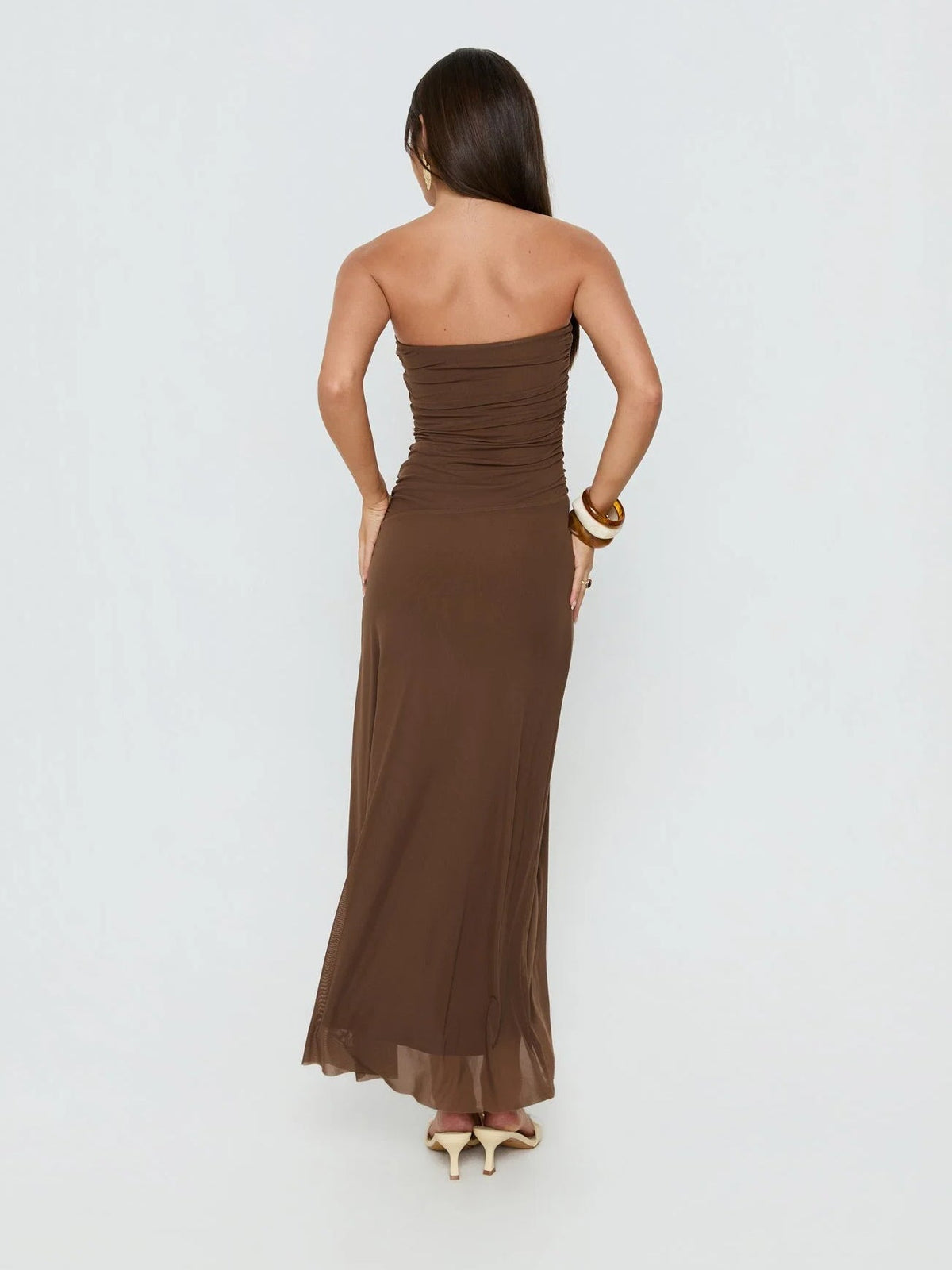 Mocha formal dress with a-line shape