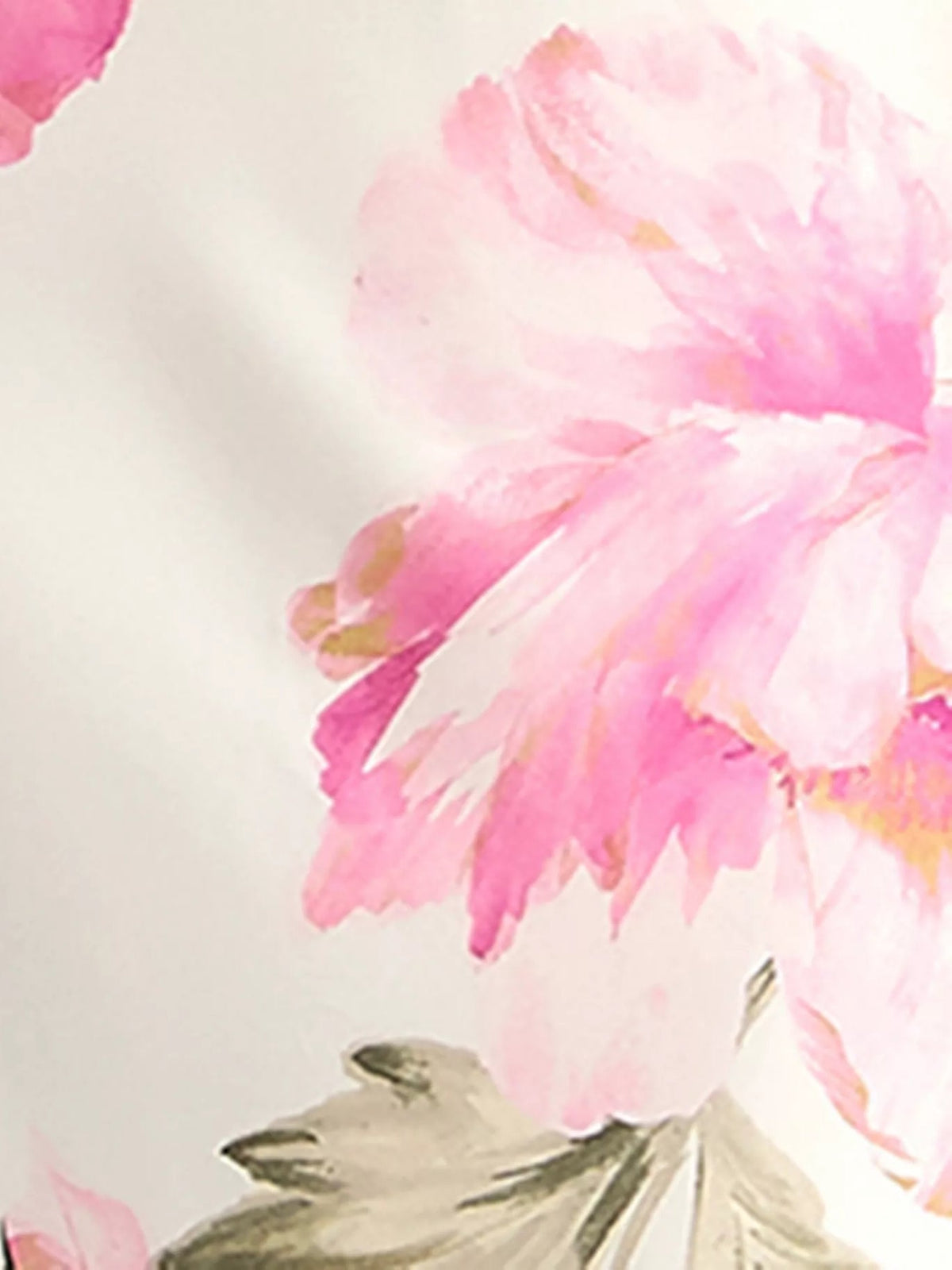 Close-up floral print fabric in cream with pink and mauve blossoms