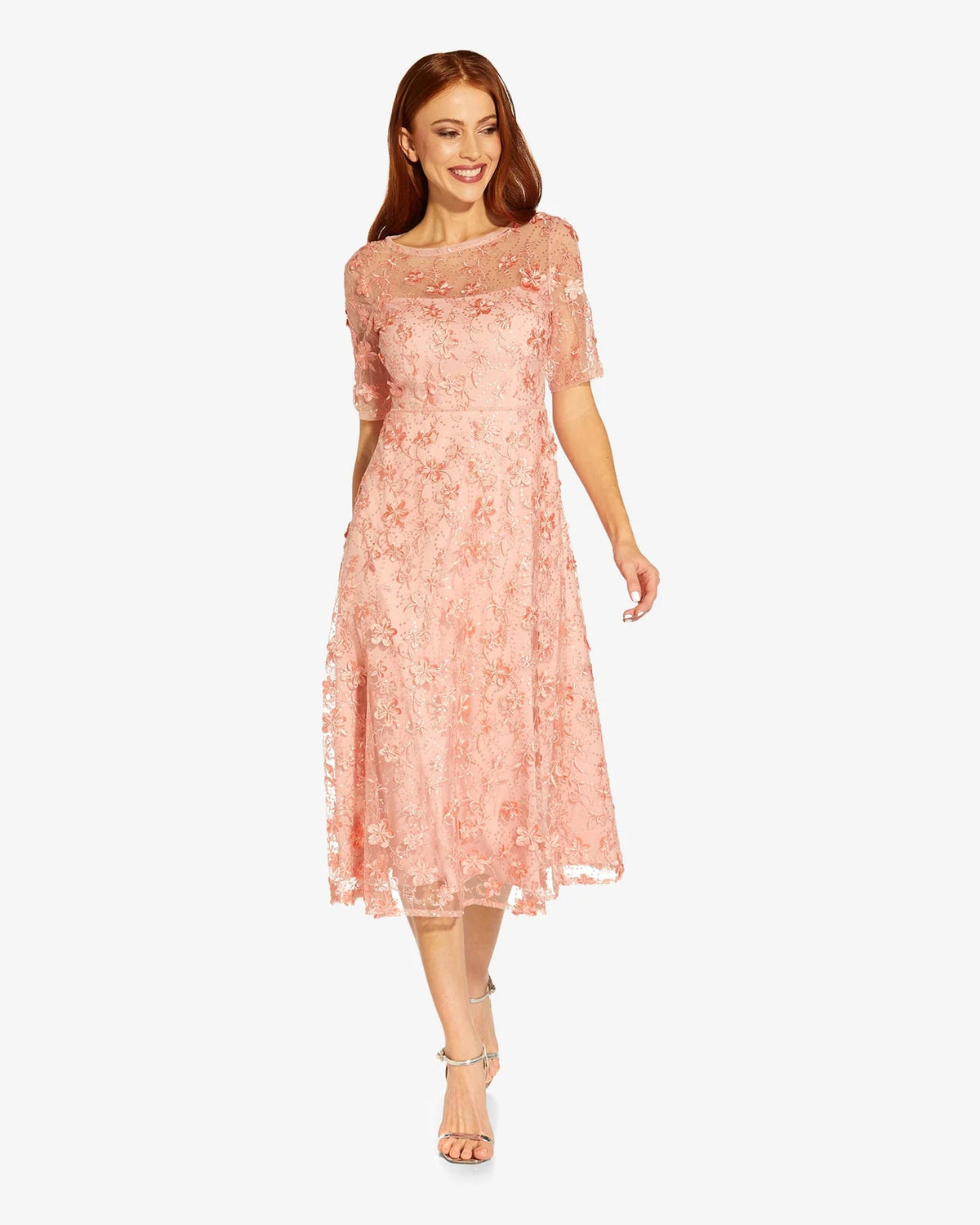 illusion neck fit-and-flare tea-length mother of the bride dress - image 5