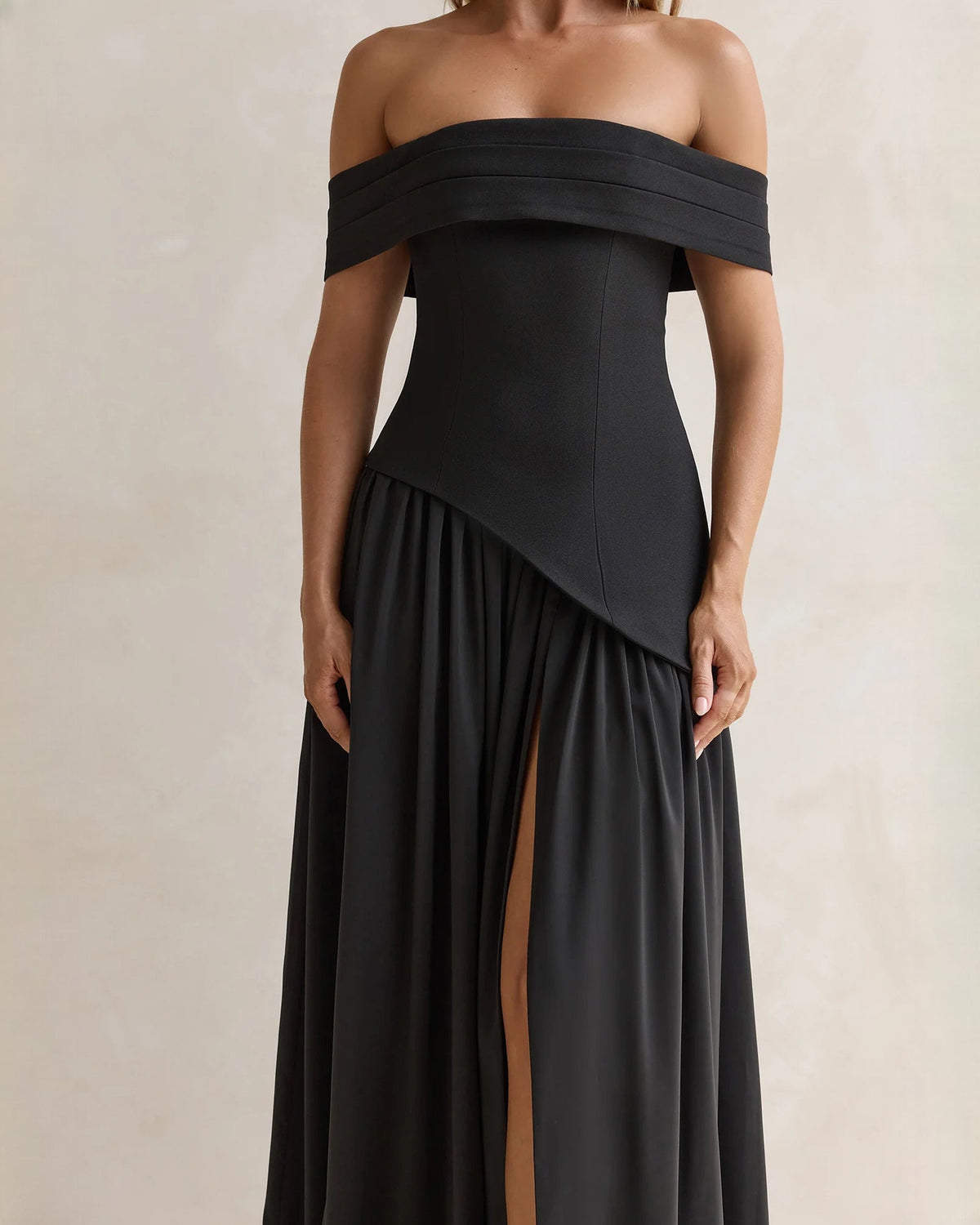 off-shoulder satin a-line maxi bridesmaid dress - image 5