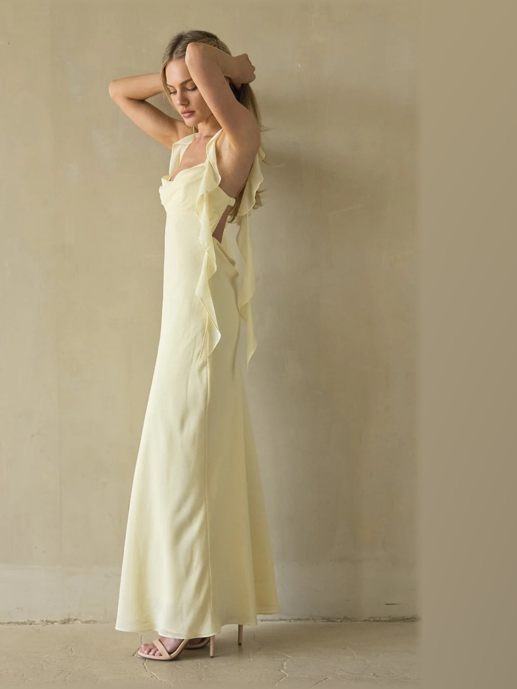 Butter Yellow formal dress with a-line shape