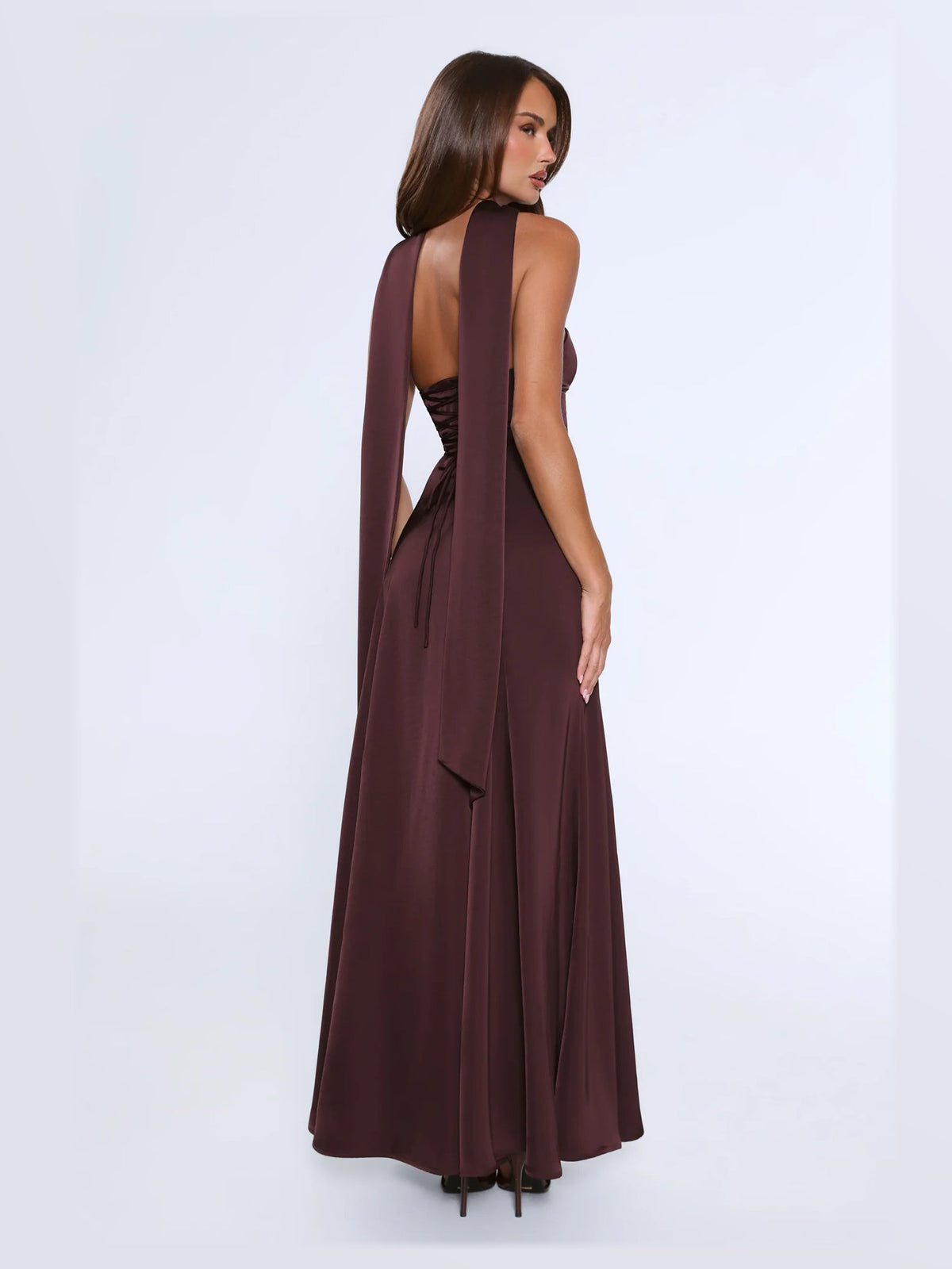 Chocolate formal dress with a-line shape