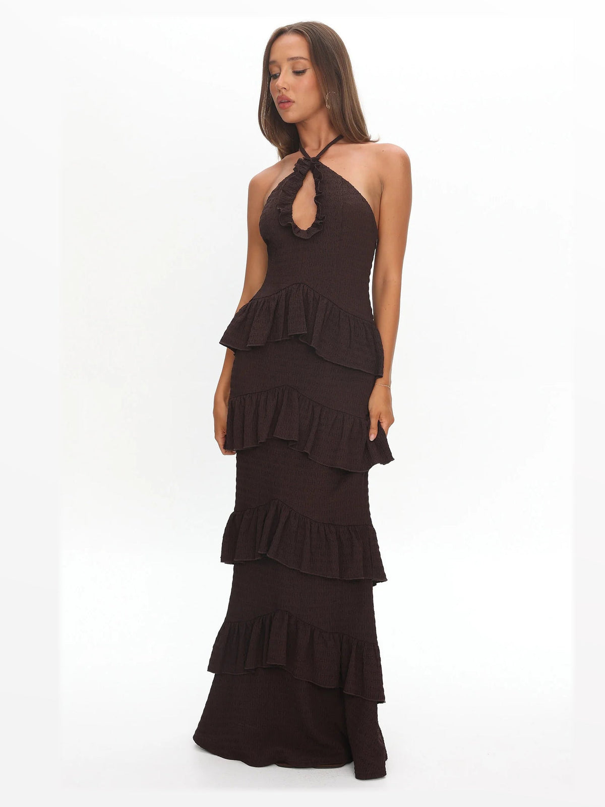 Chocolate formal dress with a-line shape
