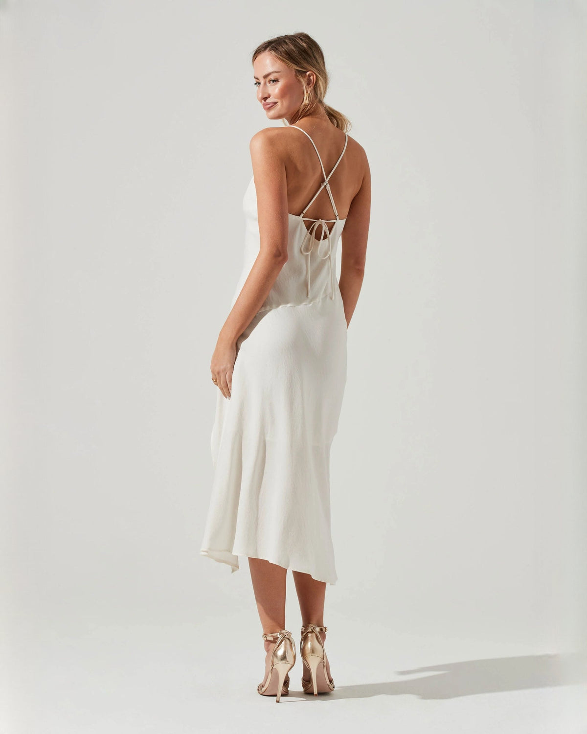 sleeveless satin a-line midi bridesmaid dress - image 5