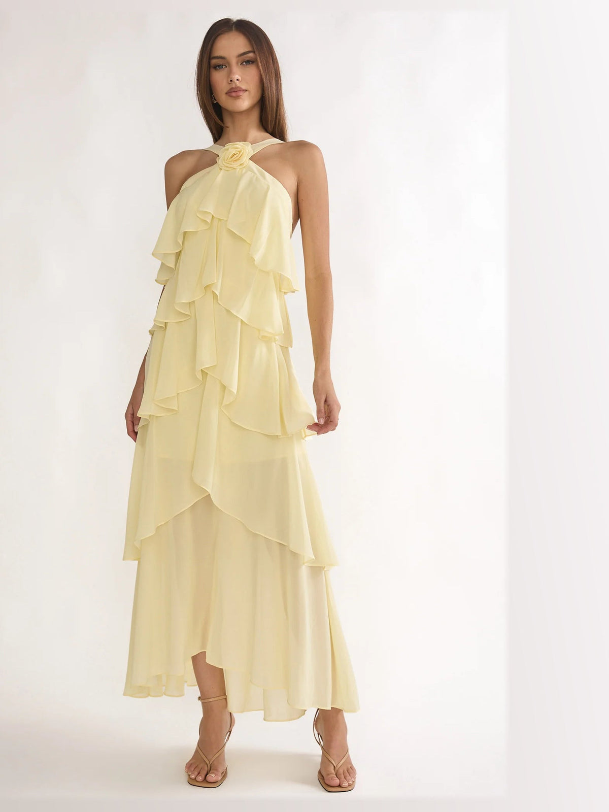 Yellow formal dress with a-line shape