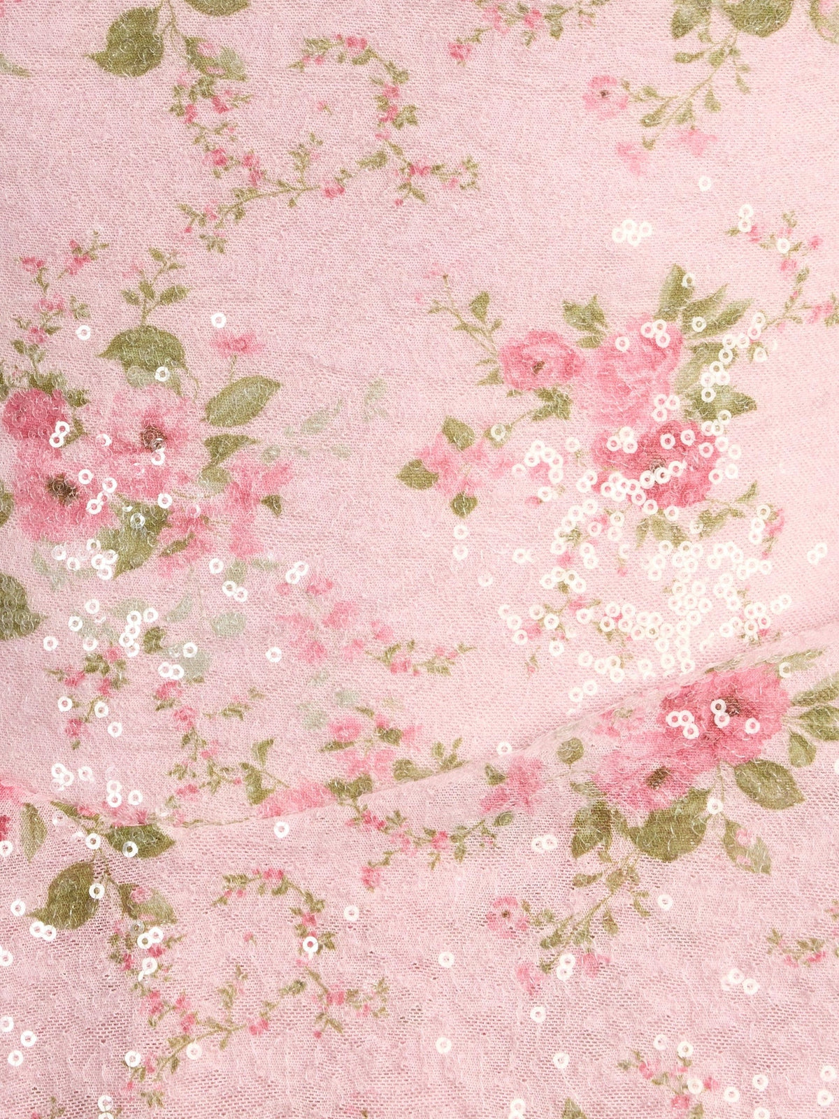 Light pink floral tulle with sequined flower pattern