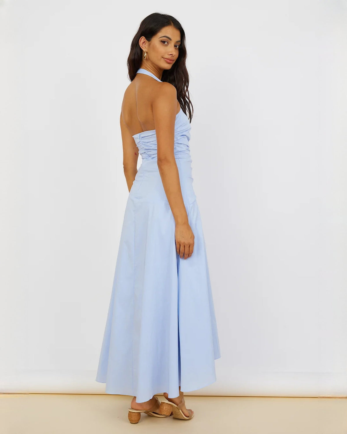 sleeveless structured satin a-line maxi bridesmaid dress - image 5
