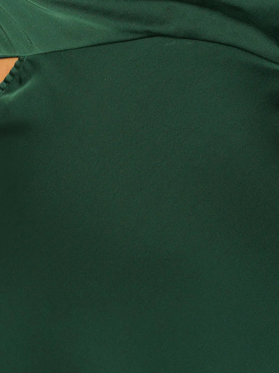 Green sheath maxi formal dress with cutout detail, alternate full-length view showing the skirt
