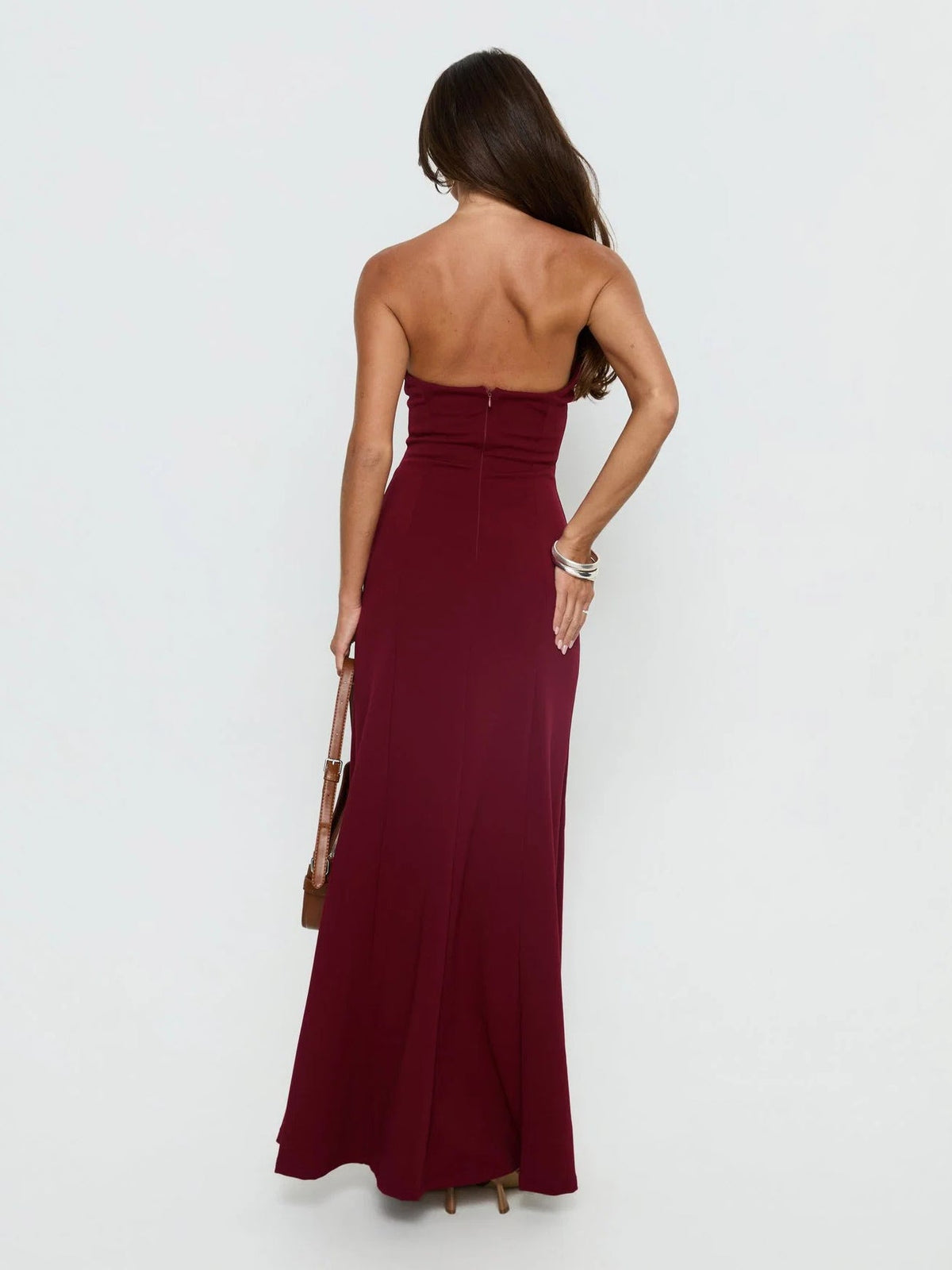 Burgundy formal dress with a-line shape