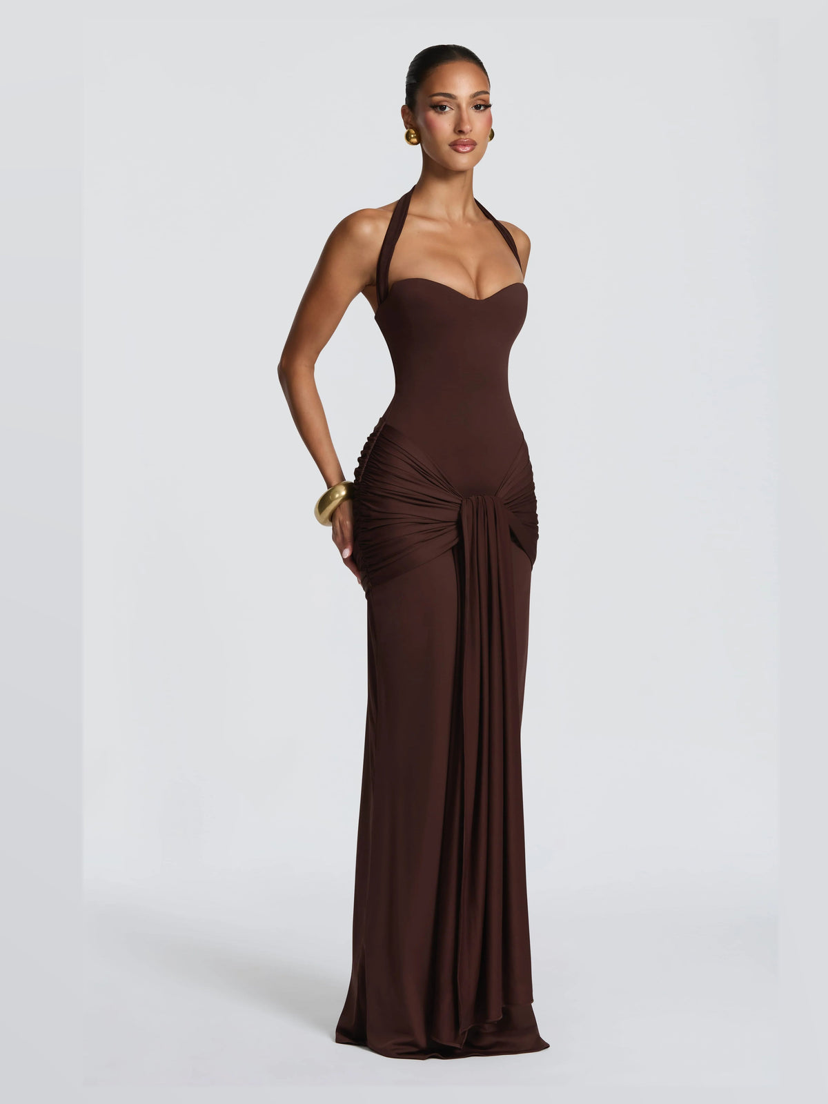 Brown formal dress with a-line shape