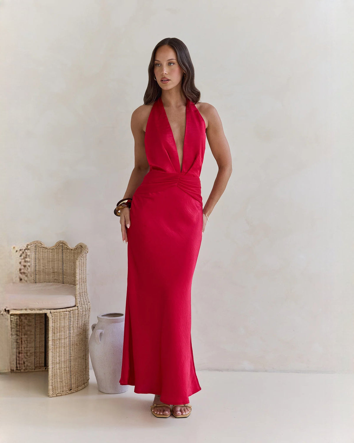 halter neck satin a-line maxi bridesmaid dress - image 5