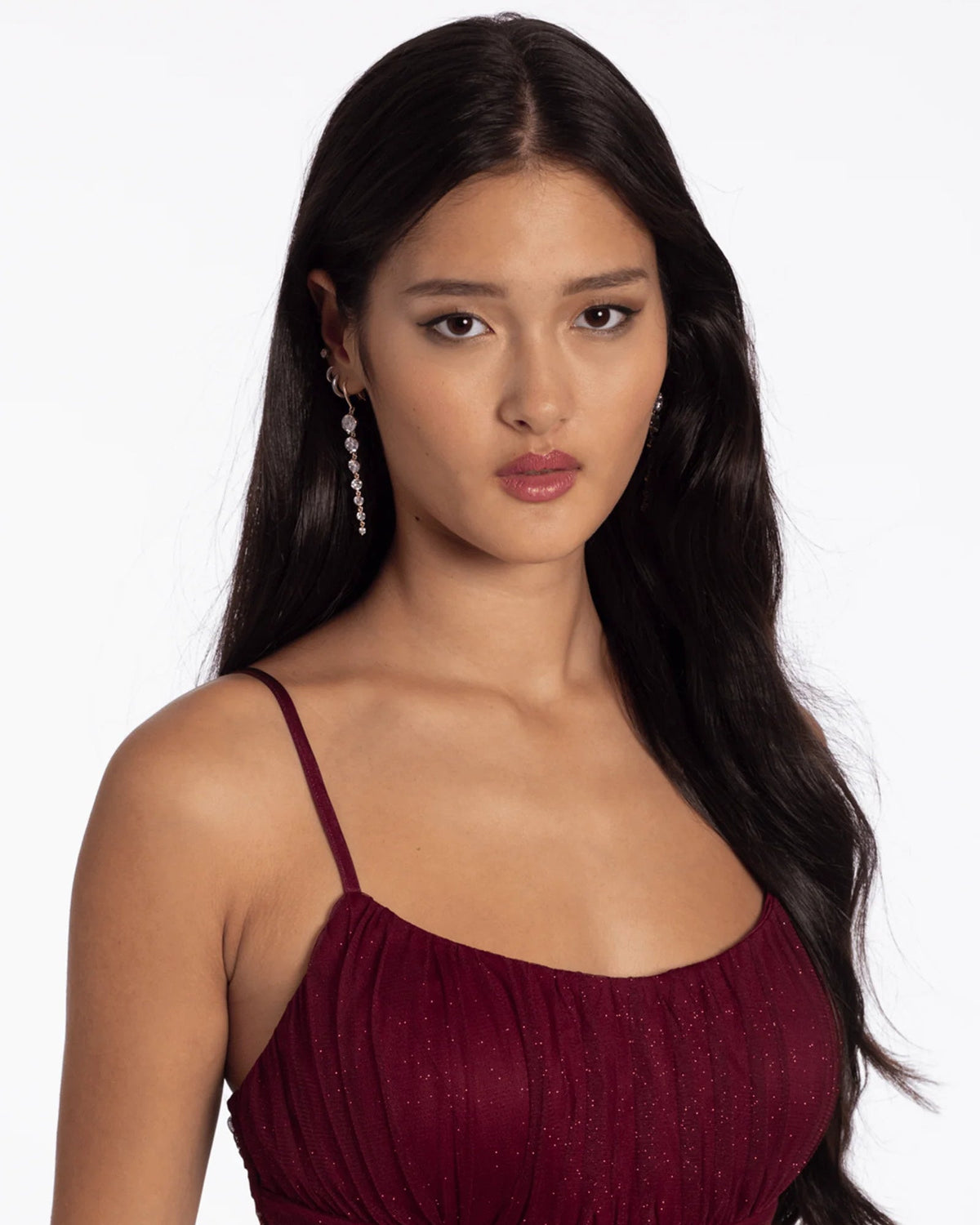 Wine lace spaghetti-strap bodice with sweetheart neckline