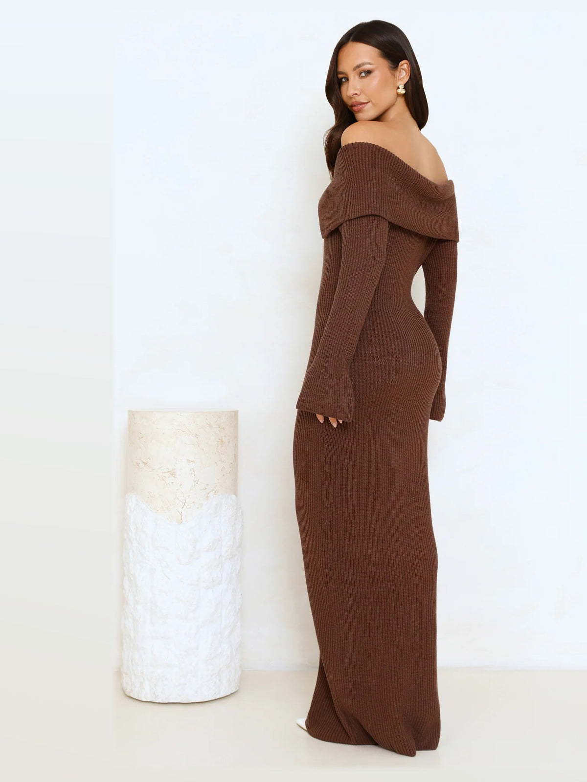 Brown formal dress with a-line shape