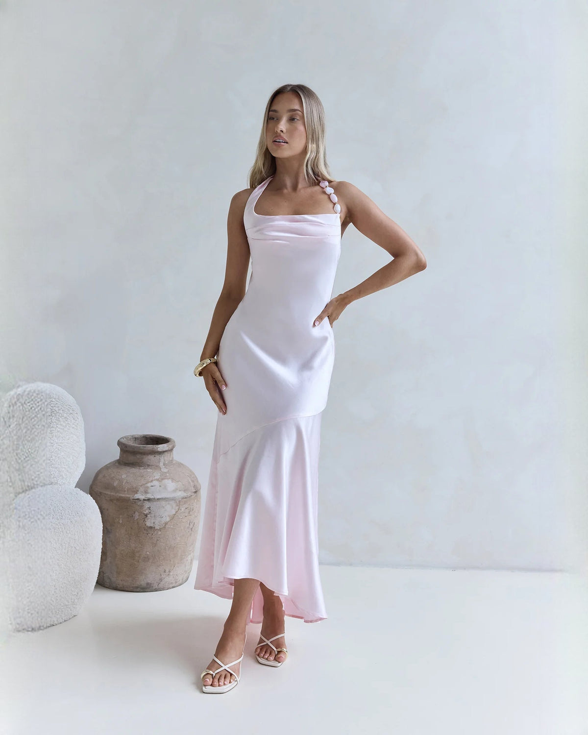 halter neck satin a-line maxi bridesmaid dress - image 5