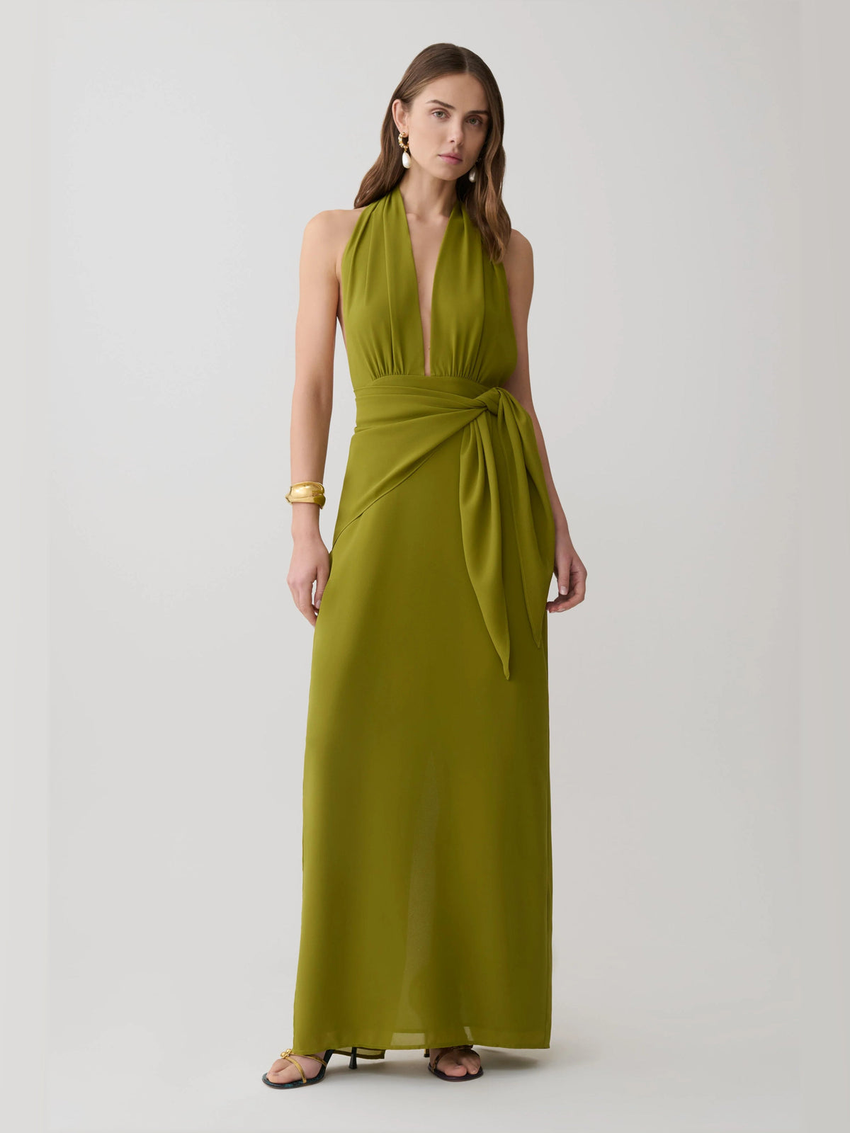 Green formal dress with a-line shape