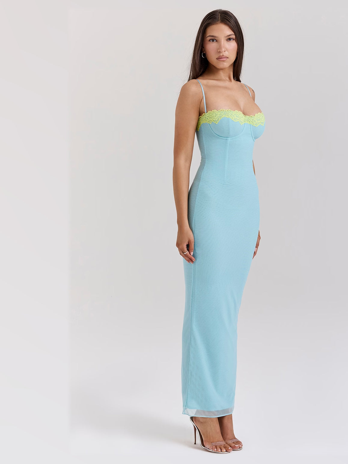 Ocean Blue maxi formal dress, alternate full-length view showing the hem
