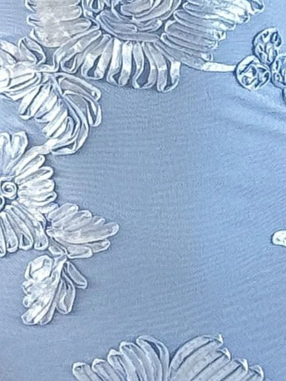 Blue midi formal dress, alternate full-length view showing the hem