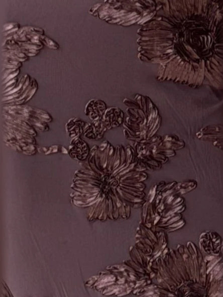 Chocolate midi formal dress, alternate full-length view showing the hem
