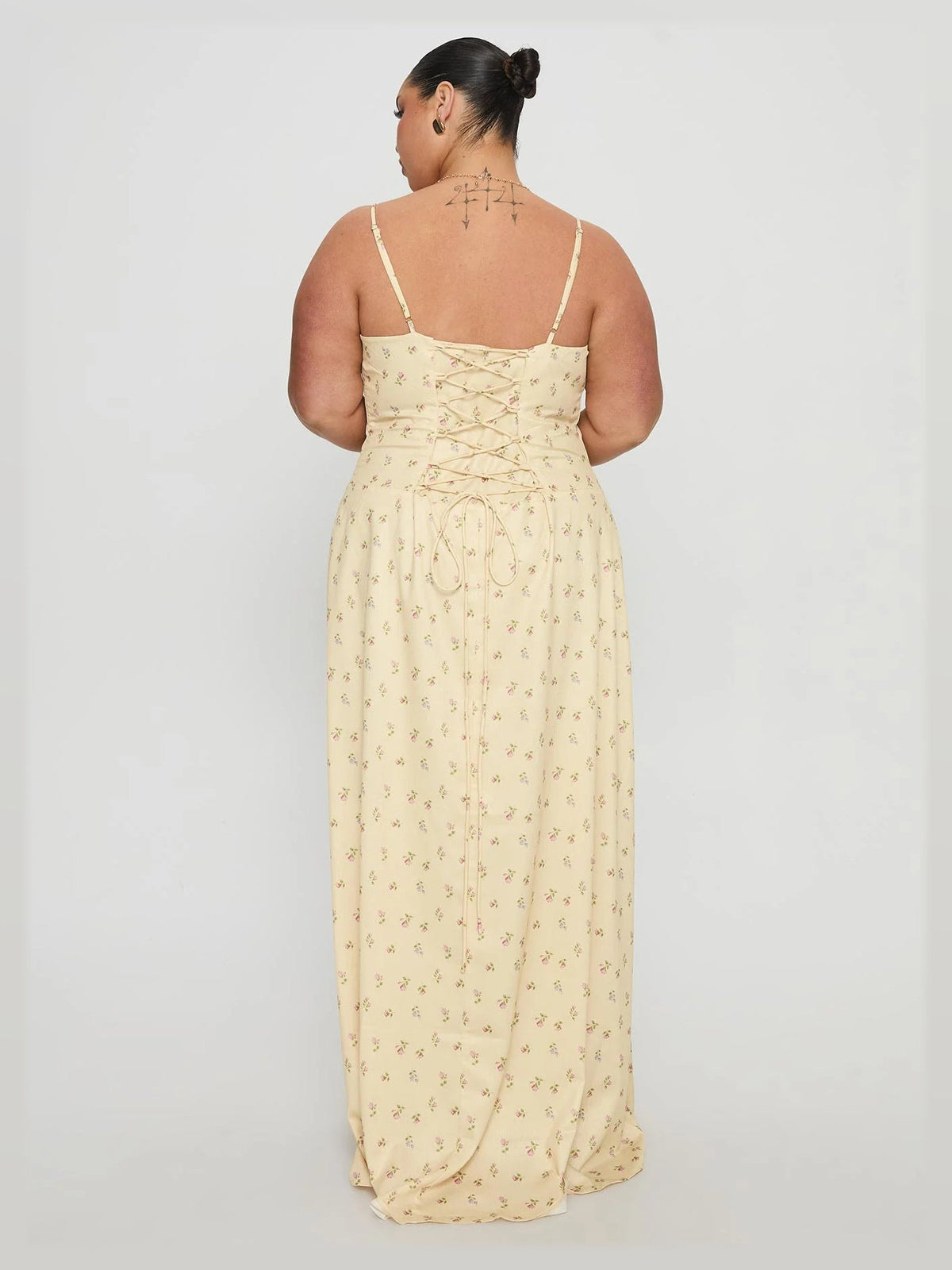 Yellow Floral formal dress with a-line shape