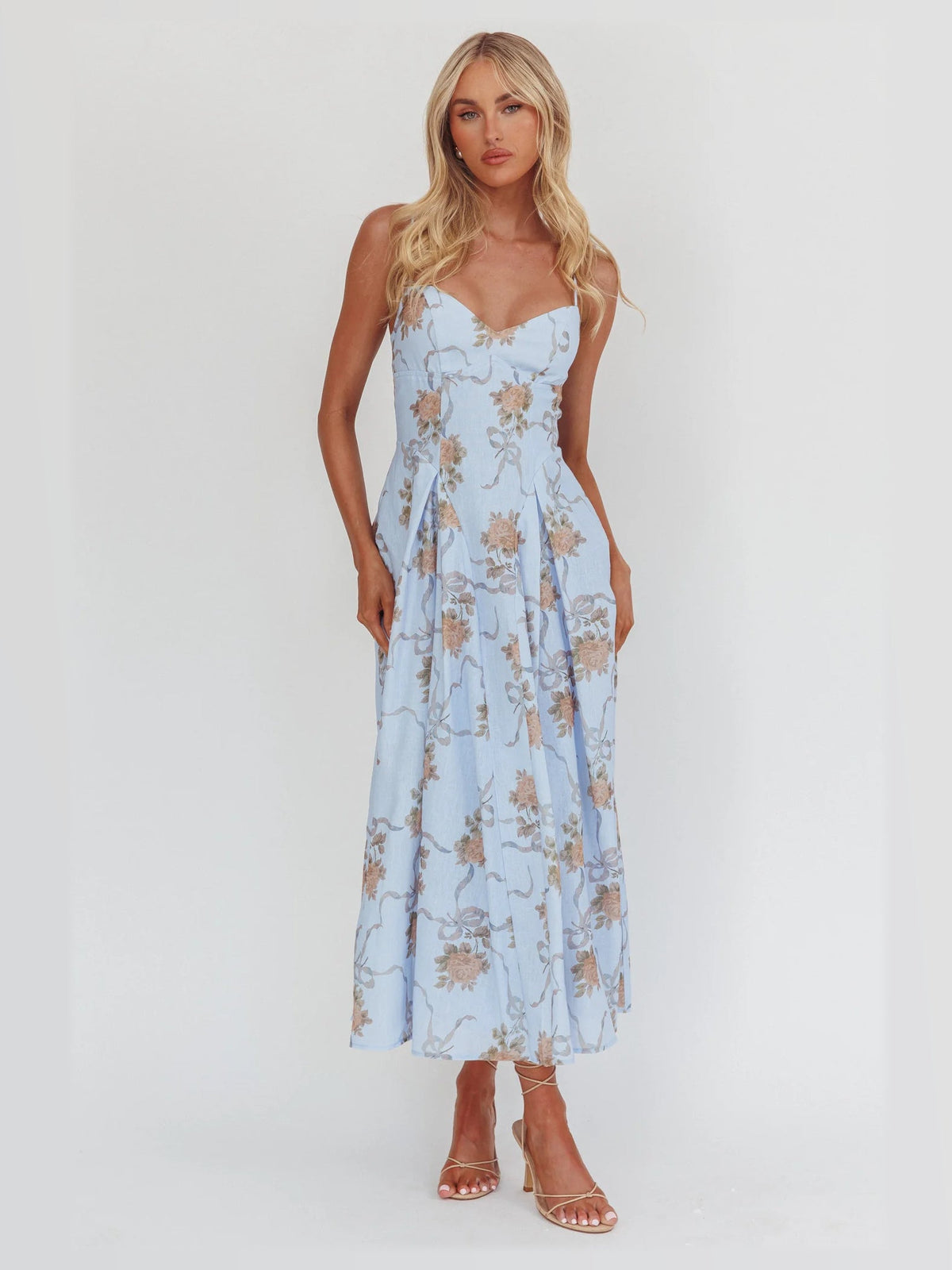 Blue formal dress with a-line shape