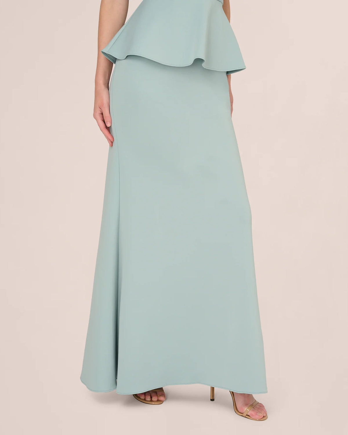 Mint A-line maxi skirt with peplum hem overlay and sleeveless bodice.