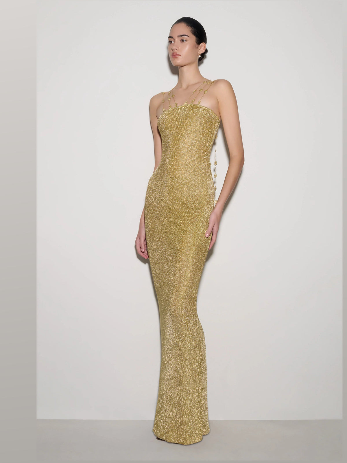 Gold formal dress with a-line shape