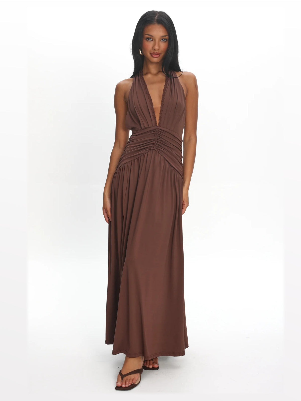 Chocolate formal dress with a-line shape