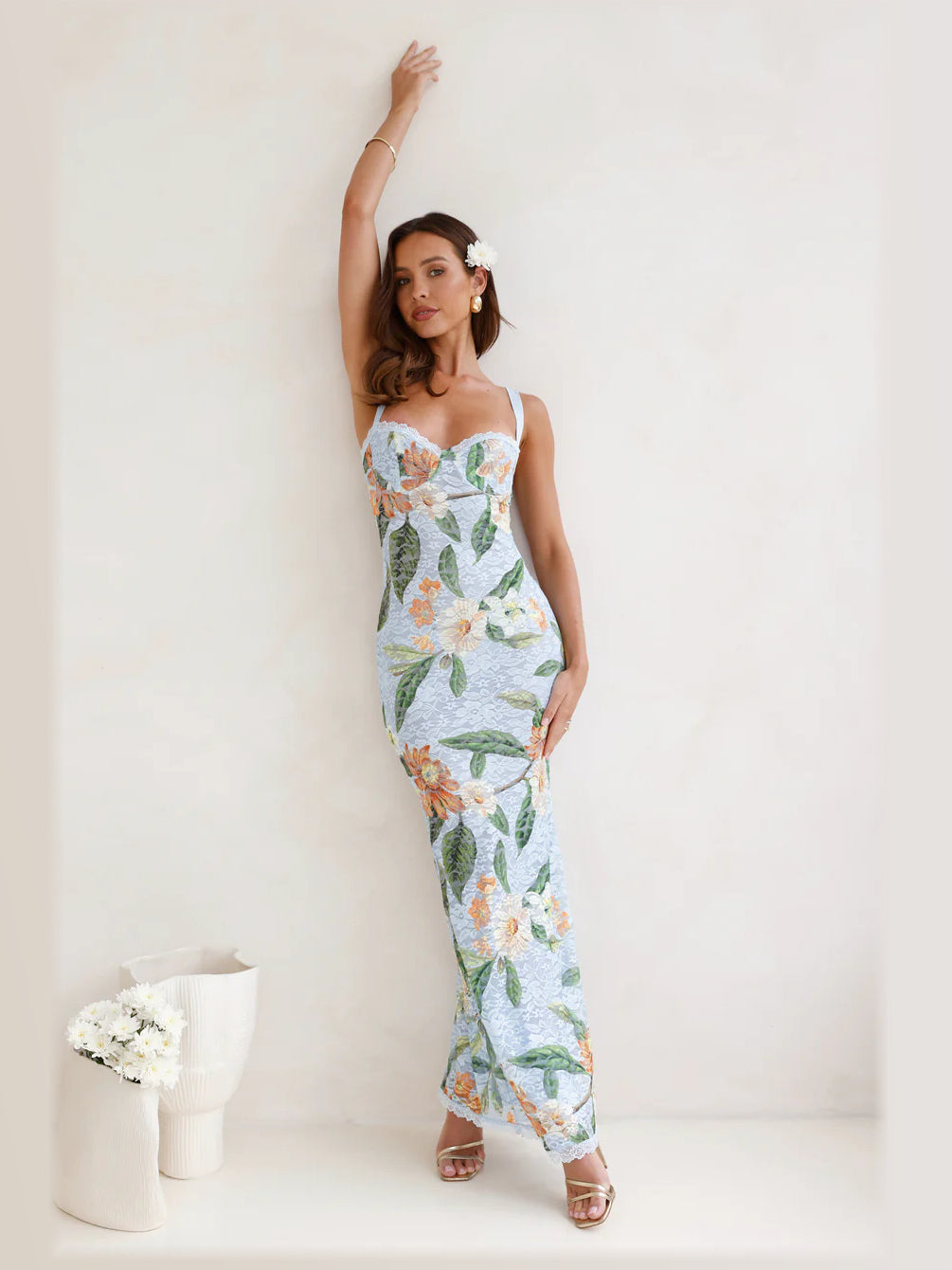 Silver formal dress with a-line shape