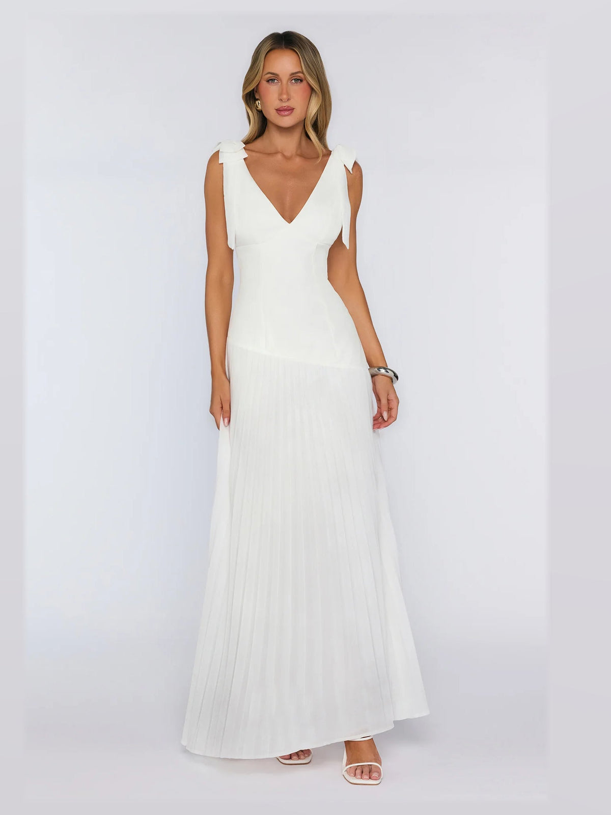 White formal dress with a-line shape