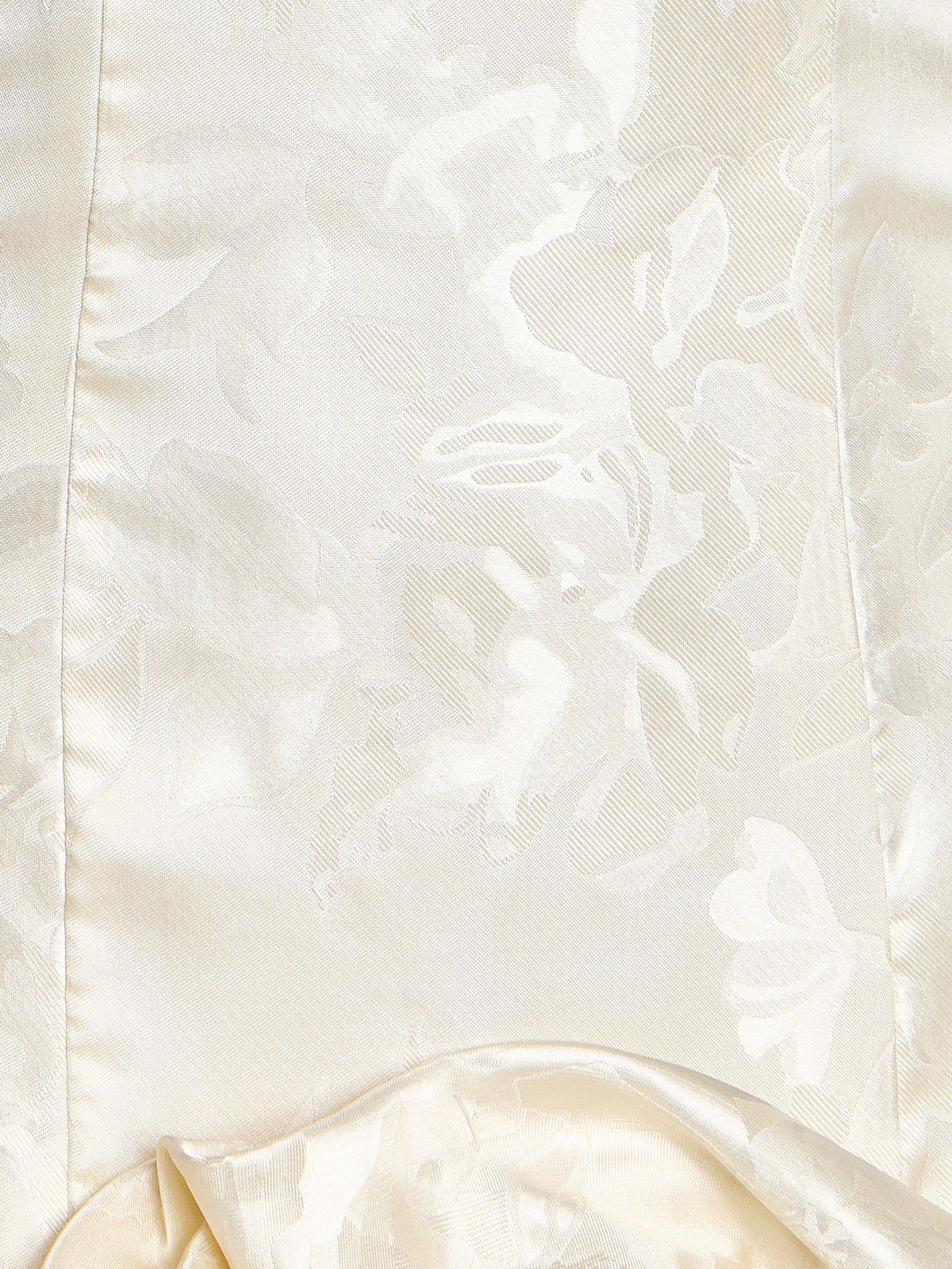 Cream satin floral jacquard fabric with subtle sheen