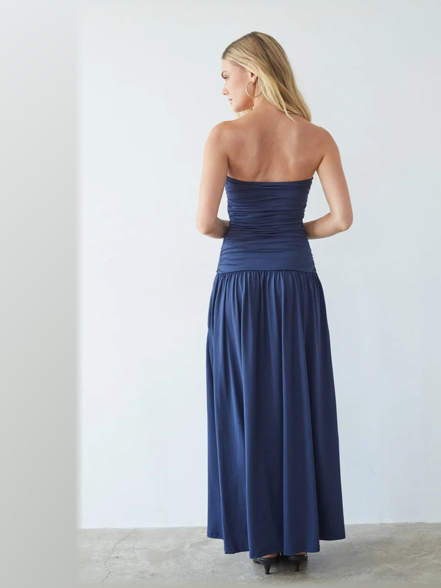 Navy formal dress with a-line shape