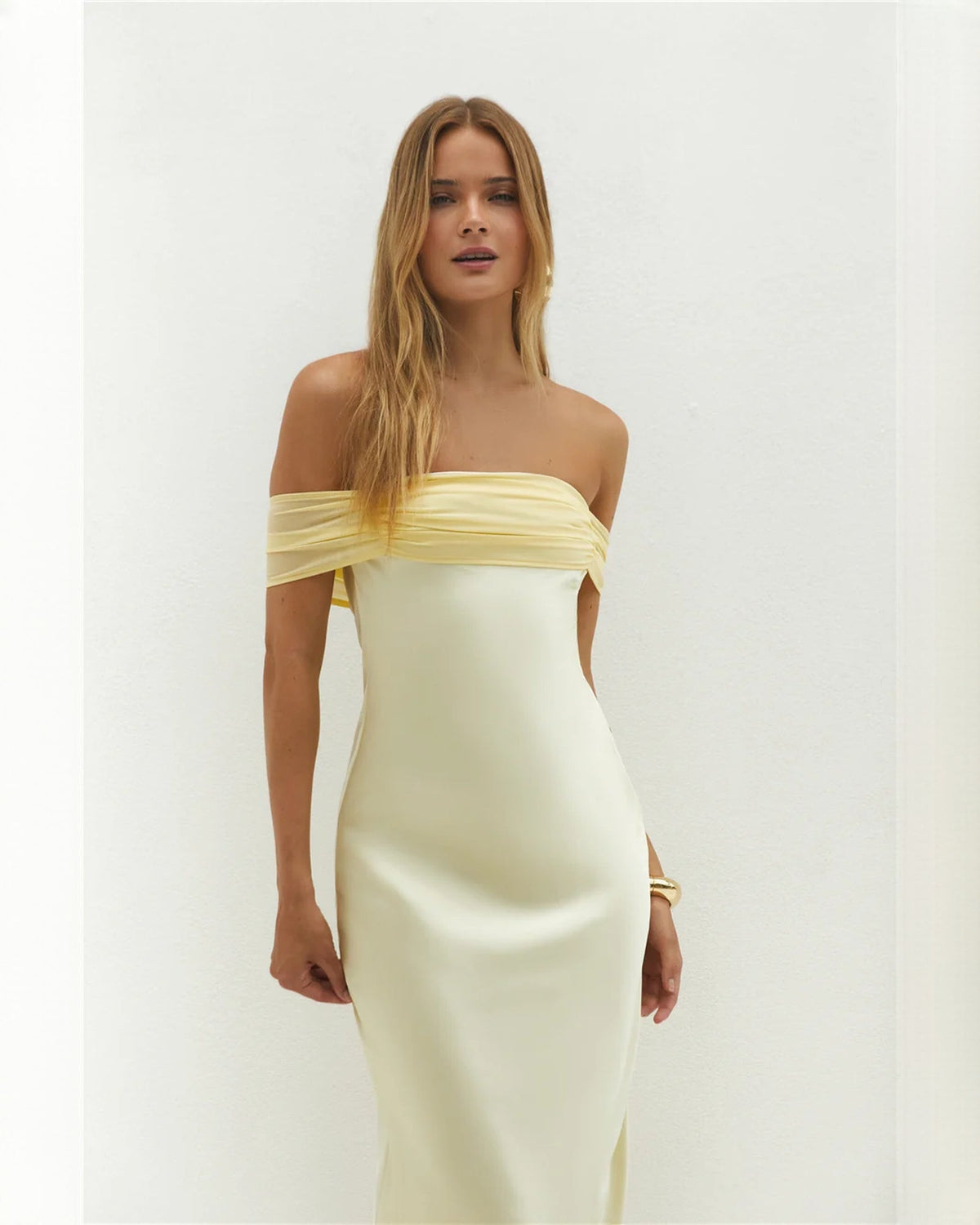 strapless satin a-line maxi bridesmaid dress - image 5