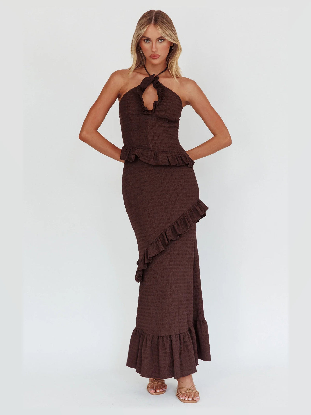 Chocolate formal dress with a-line shape