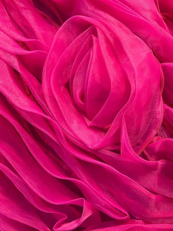 Hot pink chiffon dress with floral ruffle detail