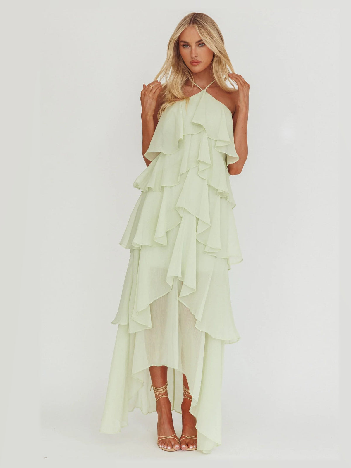 Sage formal dress with a-line shape