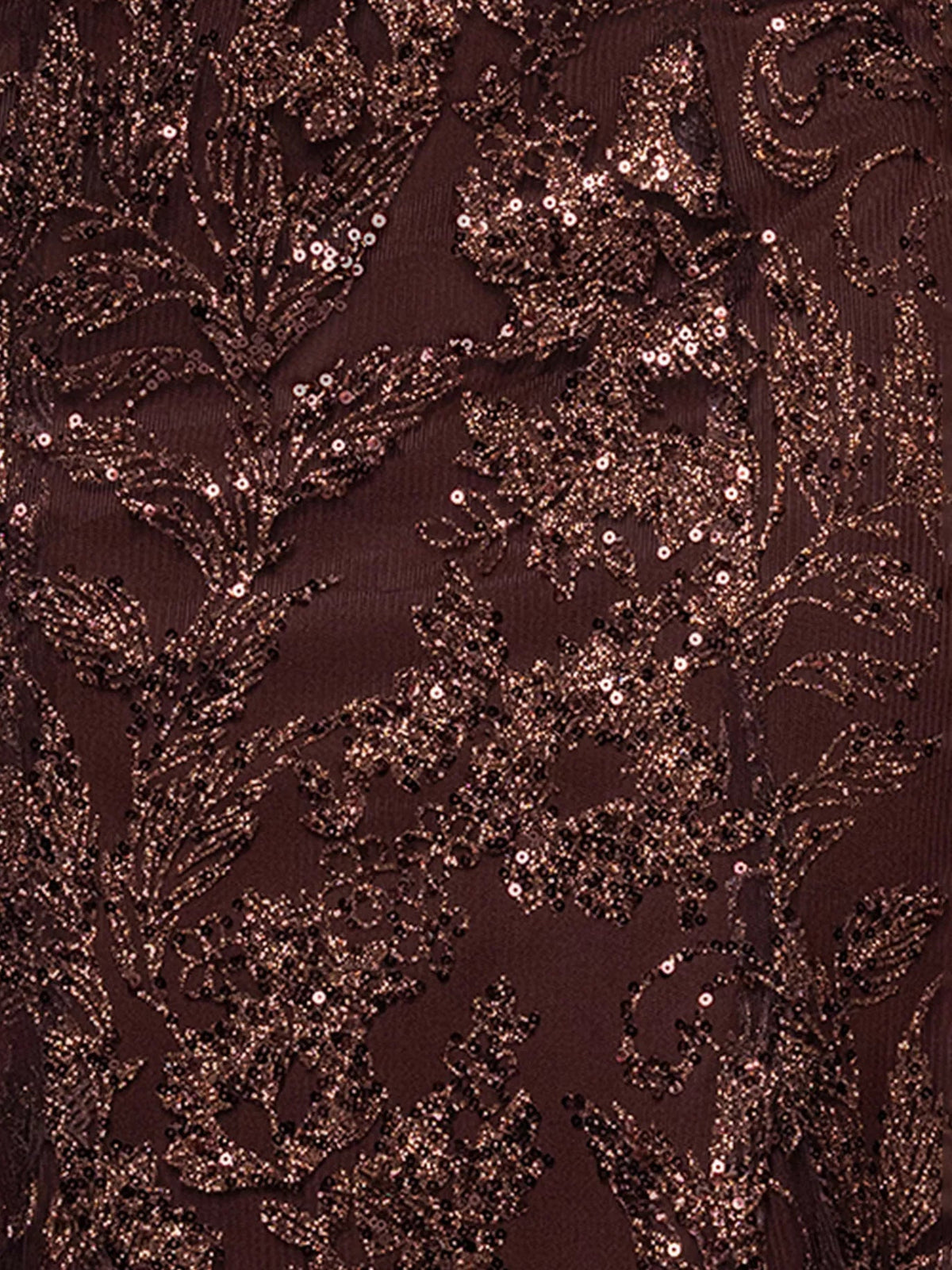 Chocolate sequin floral pattern fabric with all-over glitter
