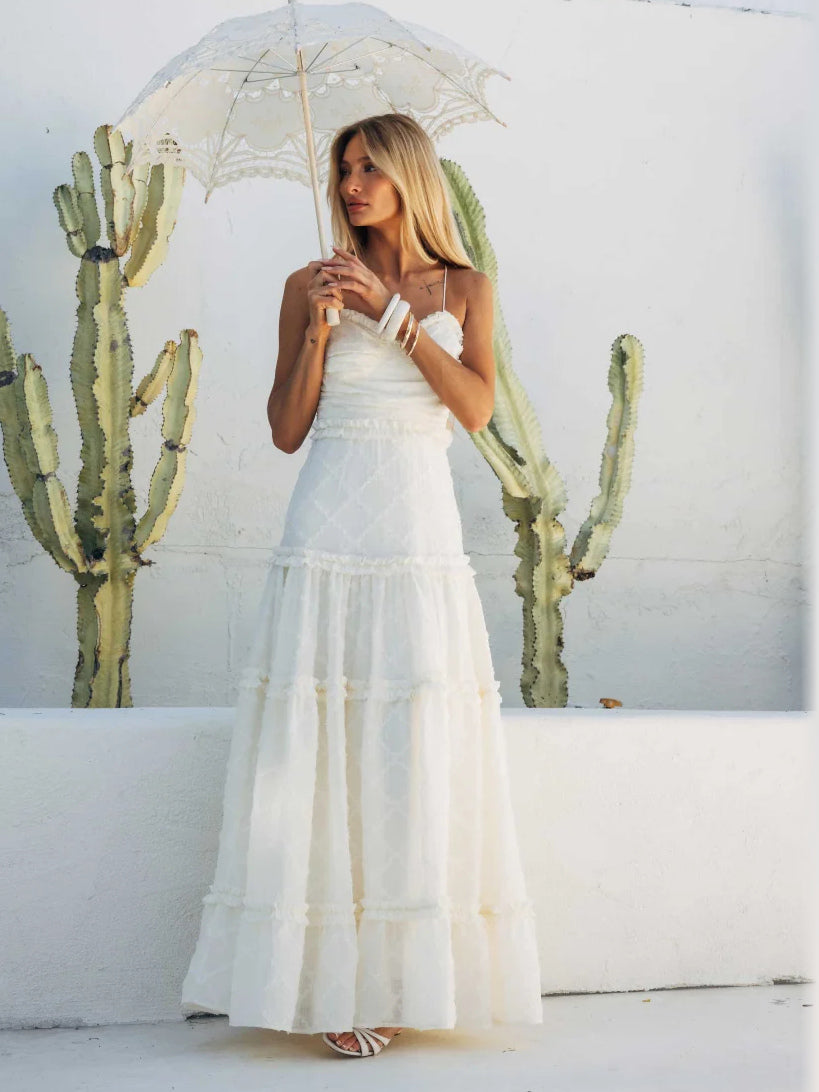 Cream formal dress with a-line shape