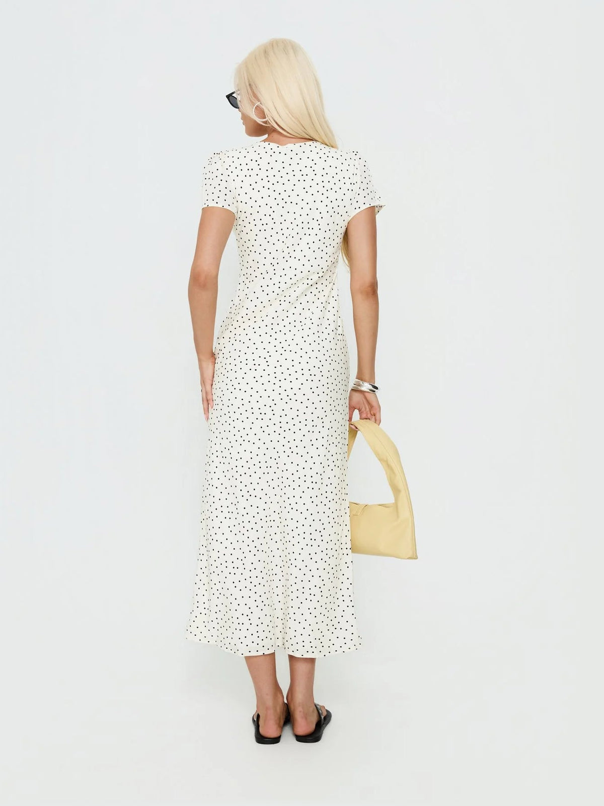 White Polka Dot formal dress with a-line shape