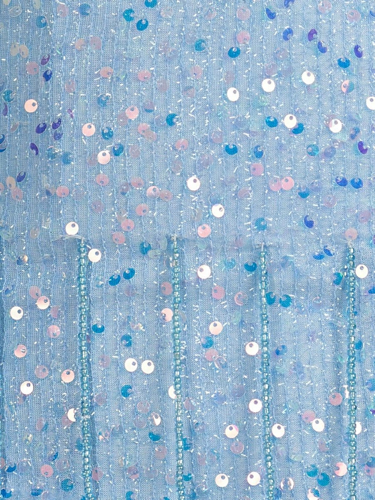 Light blue sequined fabric with multicolor shimmer and round sequins
