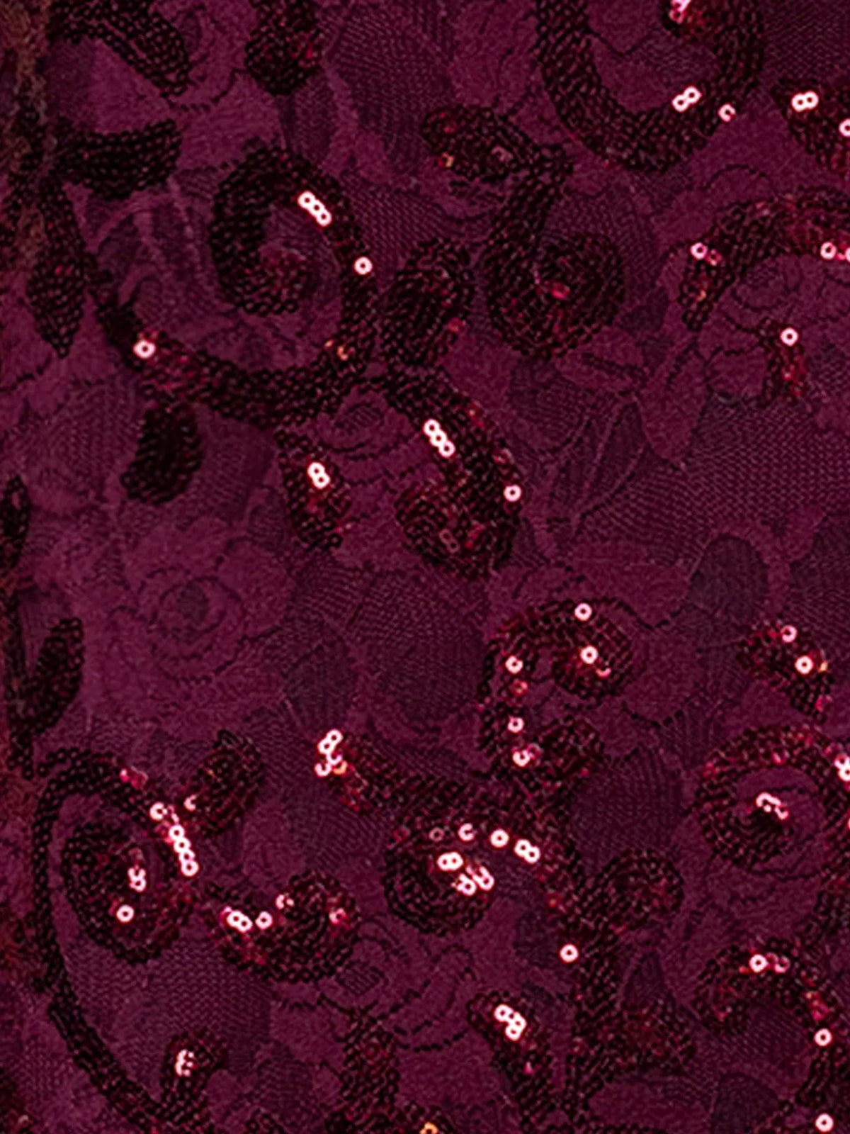 Wine sequin lace fabric texture with floral pattern
