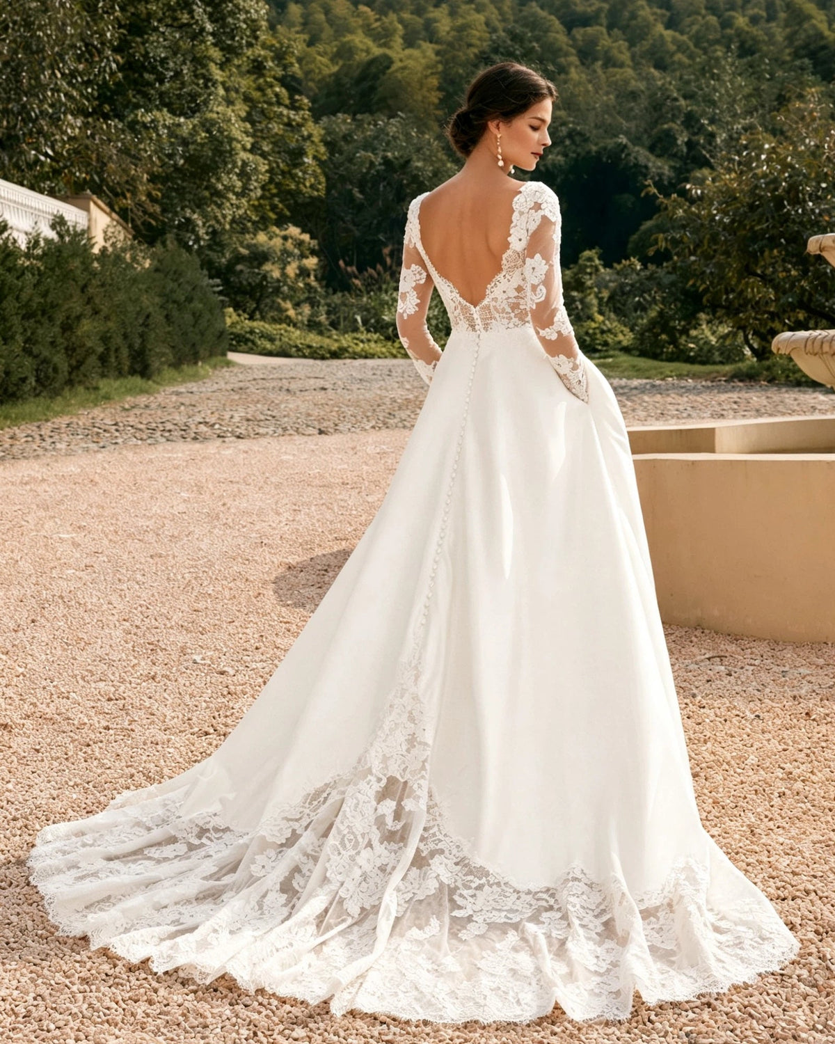 long sleeve lace bodice satin a-line wedding dress - image 6