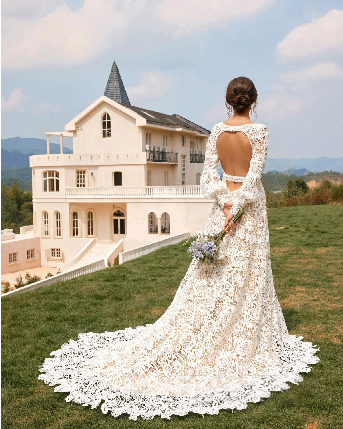 boho bishop sleeve crochet lace wedding dress - image 6