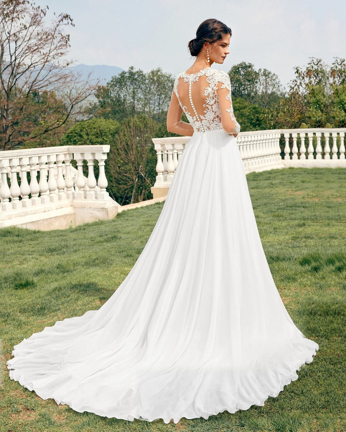 v-neck long sleeve lace chiffon a-line wedding dress - image 6