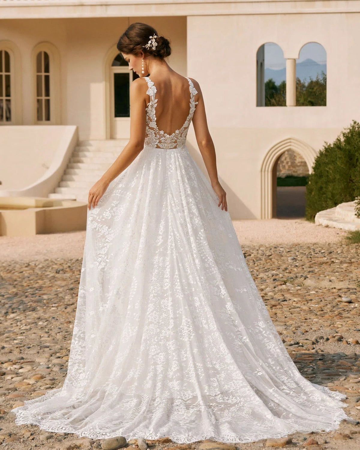 plunging v-neck lace embroidered a-line wedding dress - image 6