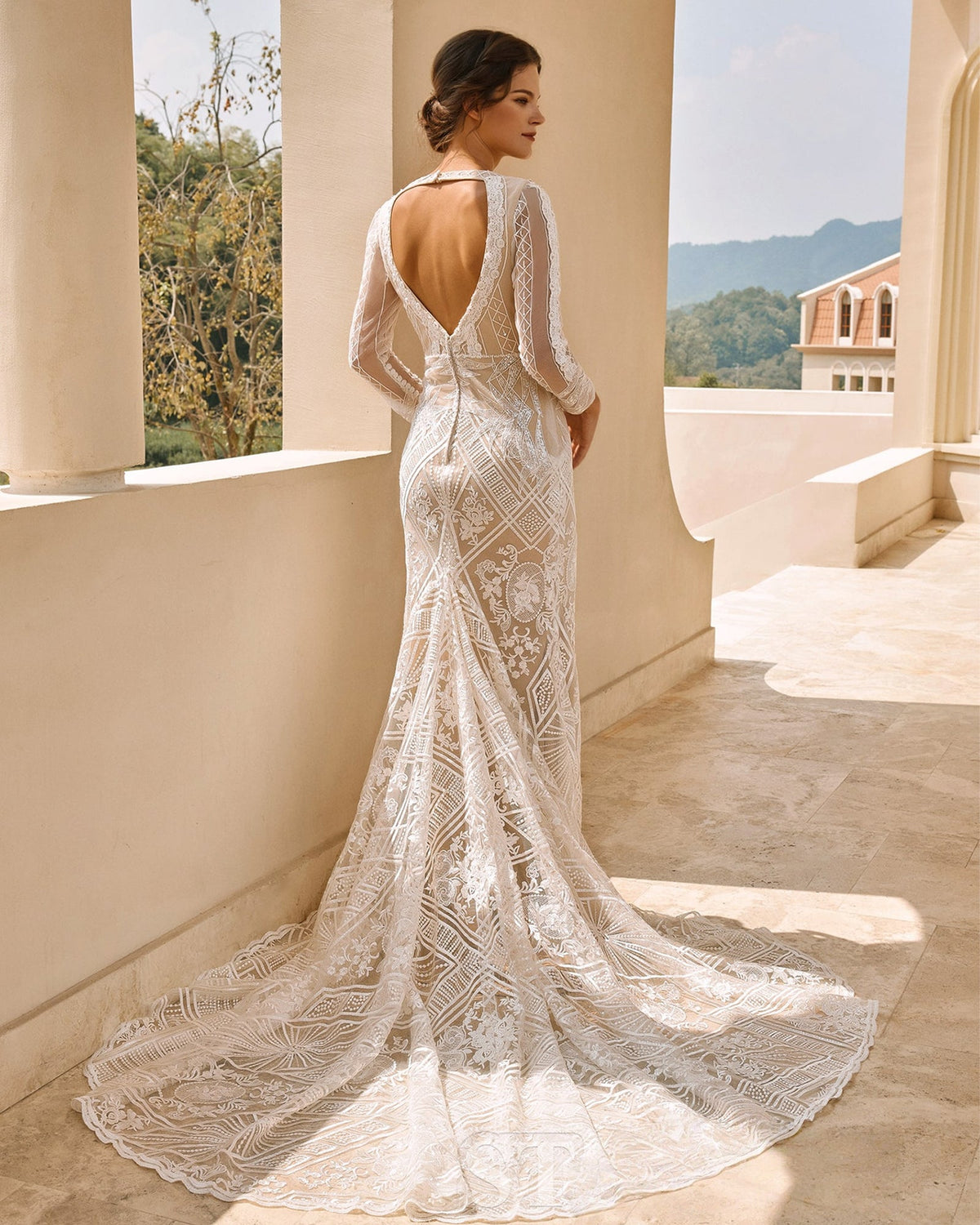 long sleeve geometric lace mermaid wedding dress - image 6